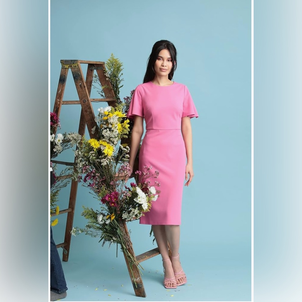 NWT Maggy London Flutter Sleeve Pencil Skirt Dress in “Ibis Rose”